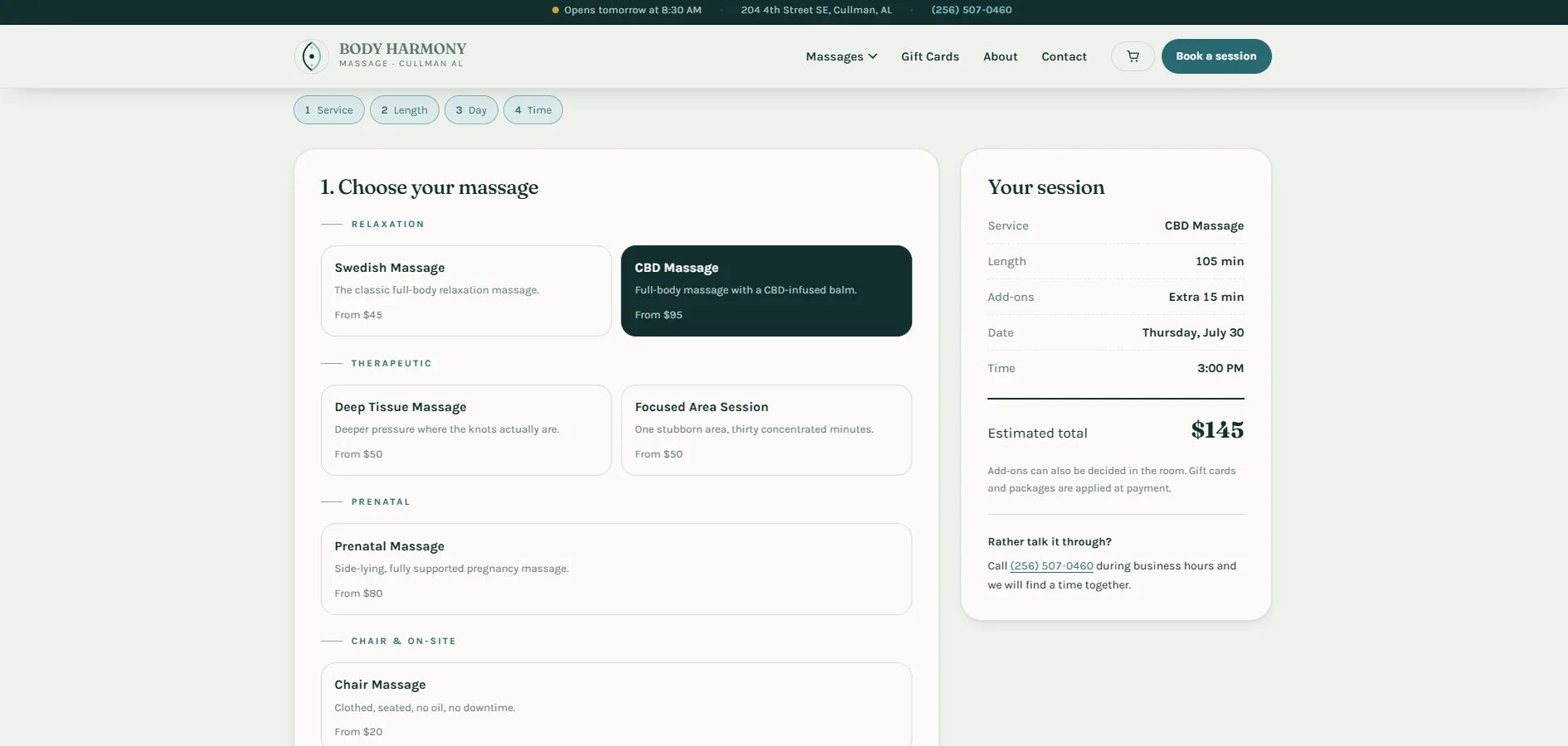 Redesigned website after — Body Harmony Massage (2/4)