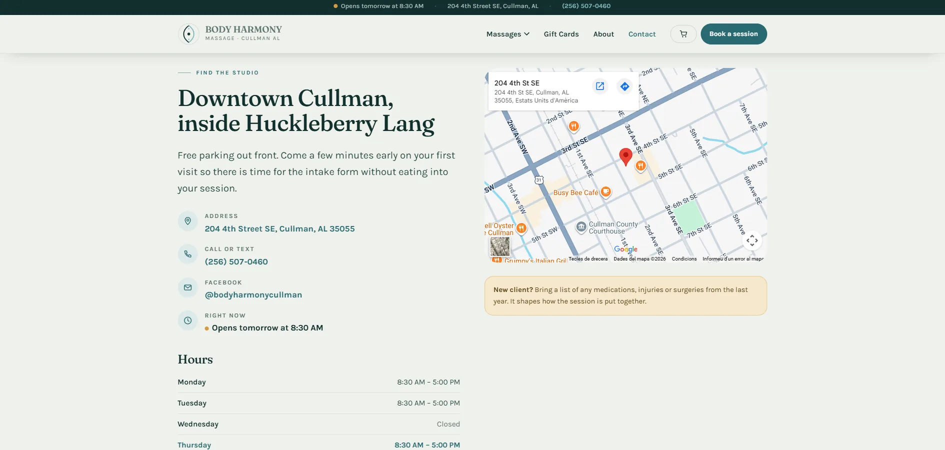Redesigned website after — Body Harmony Massage (3/4)