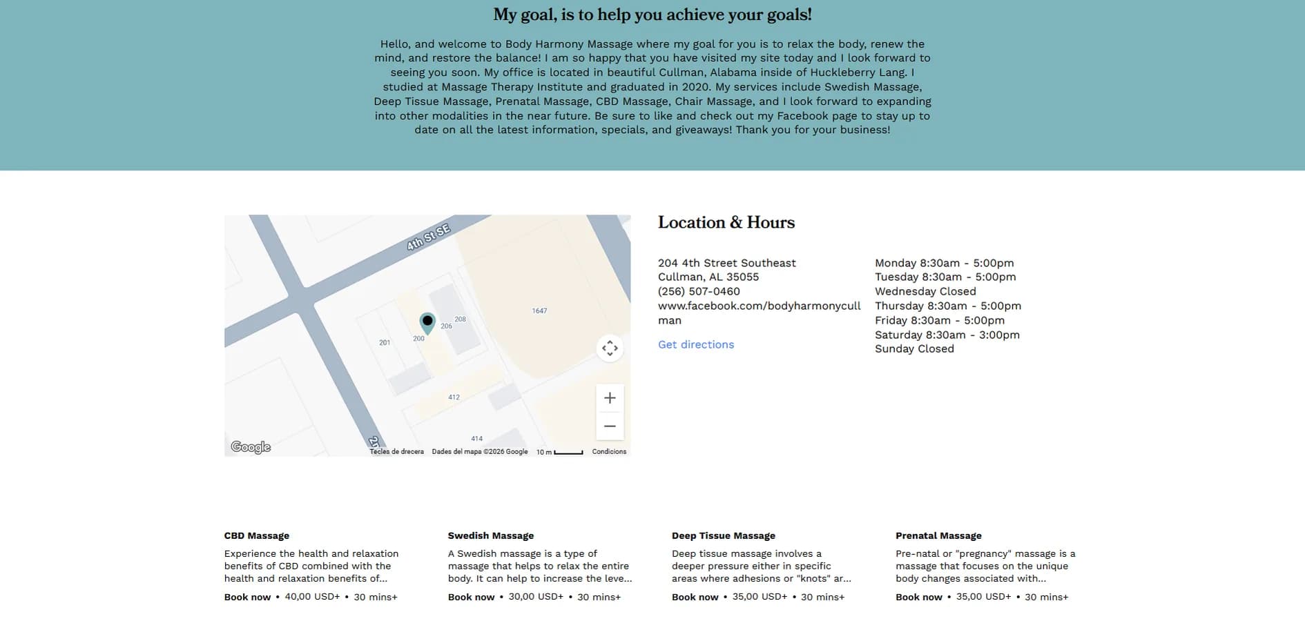 Original website before the redesign — Body Harmony Massage (3/4)