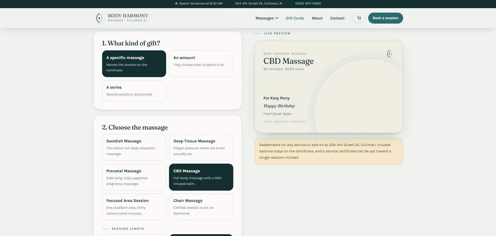 Redesigned website after — Body Harmony Massage (4/4)
