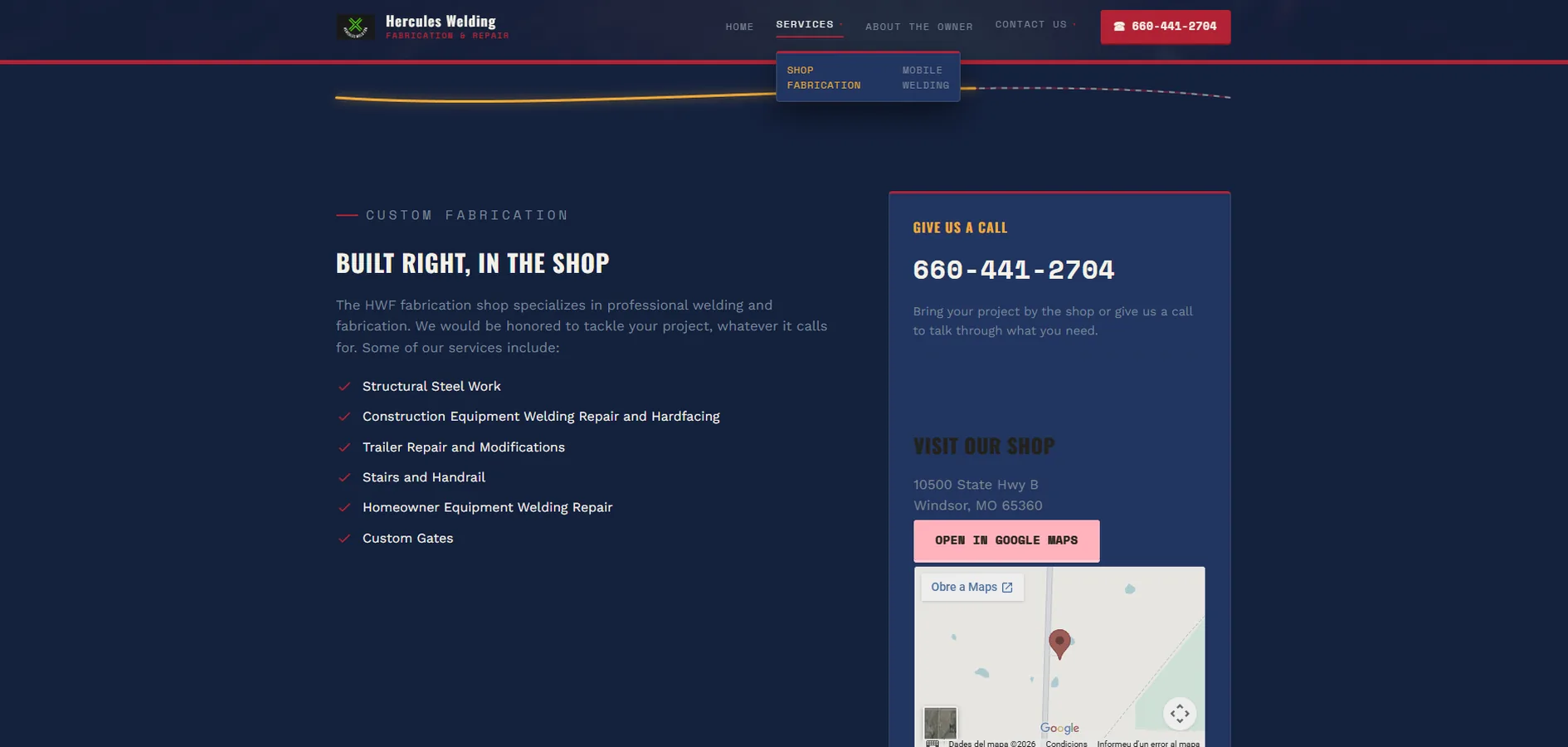 Redesigned website after — Hercules Welding & Fab (2/5)