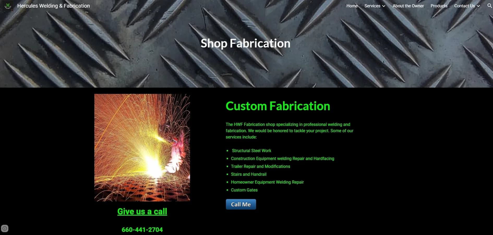 Original website before the redesign — Hercules Welding & Fab (2/5)