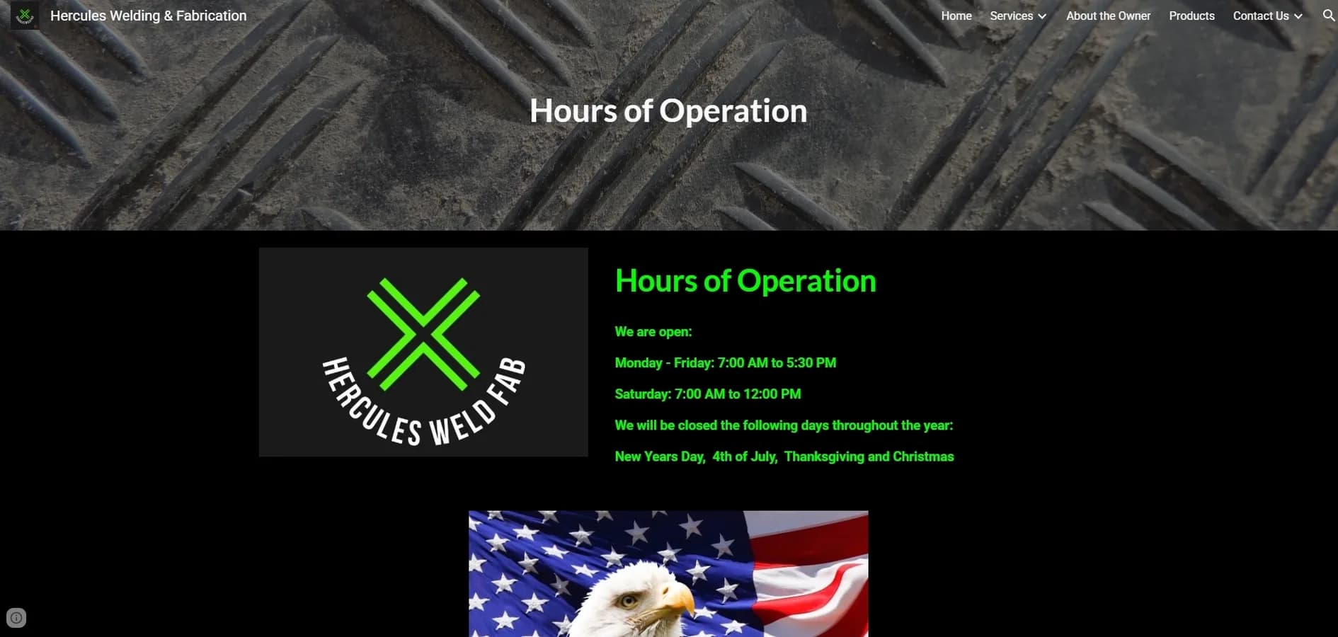 Original website before the redesign — Hercules Welding & Fab (5/5)