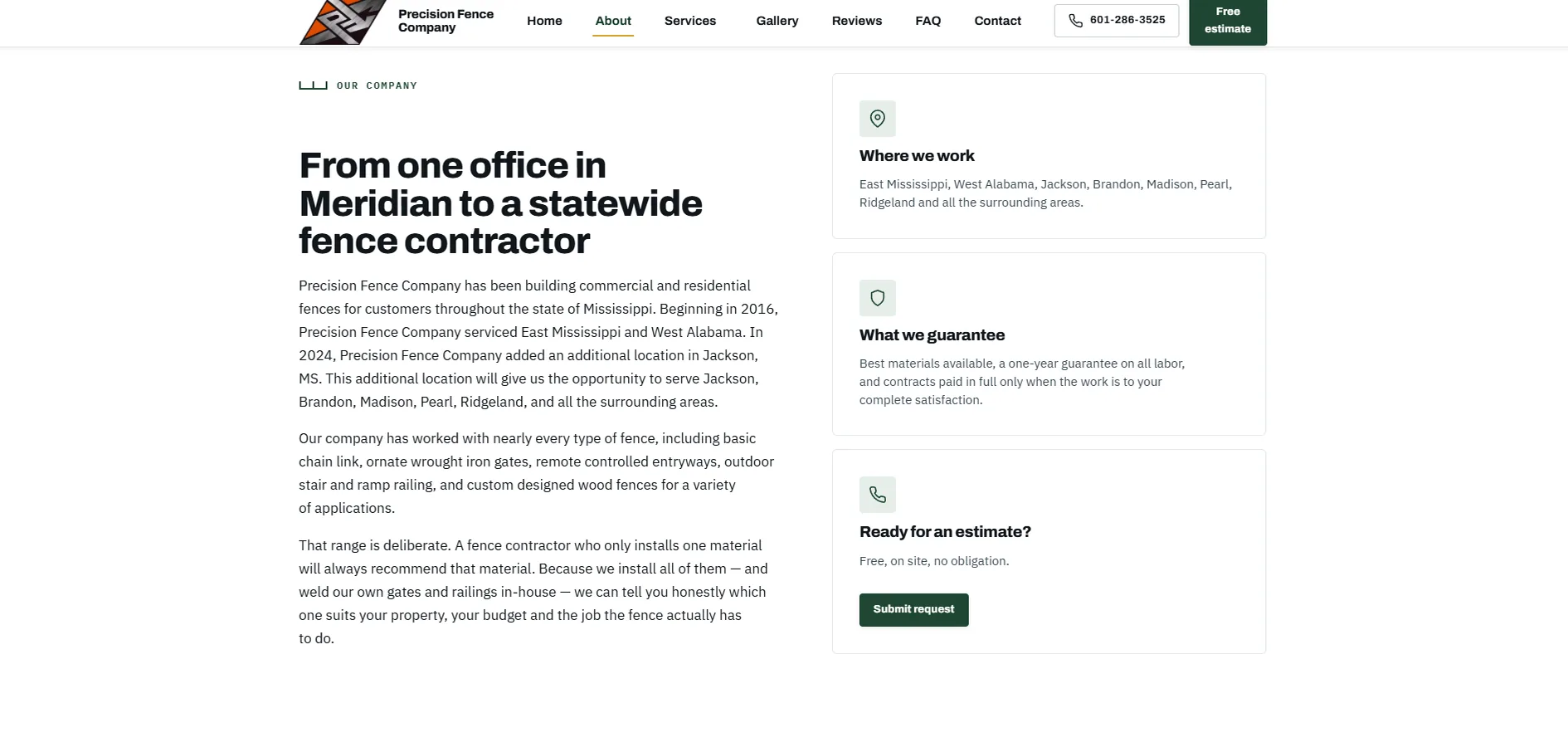 Redesigned website after — Precision Fence Company (2/5)